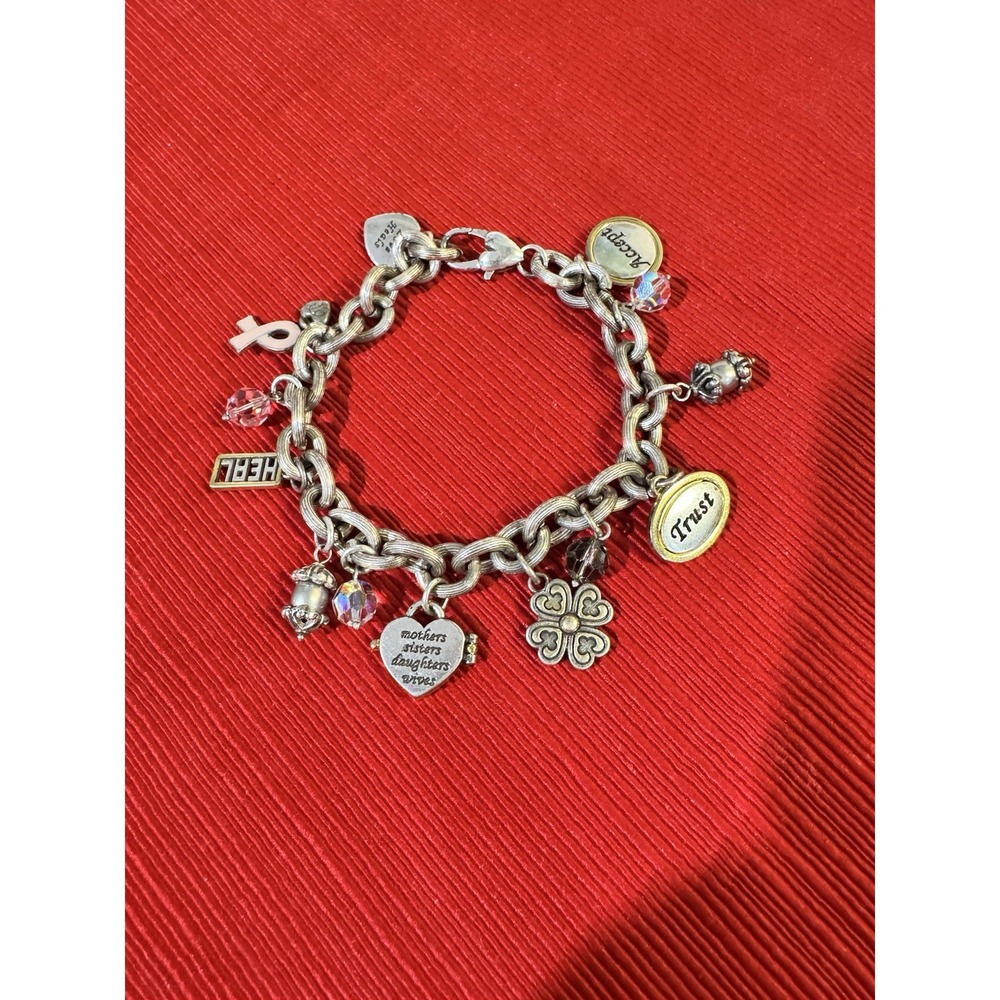 Brighton Power of Pink 2006 Cancer Charm Silver Chain Link Bracelet.
